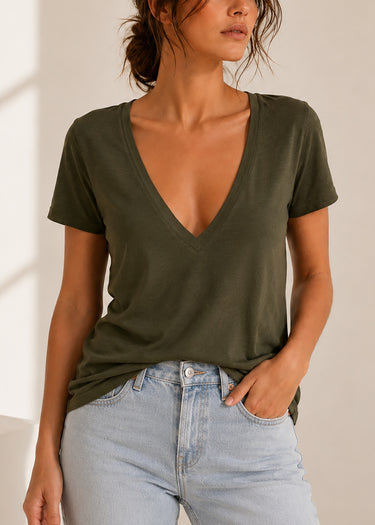 Supima Cotton Deep V Neck Tee