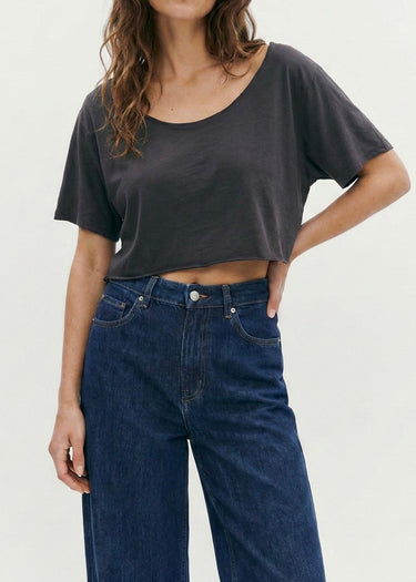 Slouch Wide Scoop Neck Cropped Tee