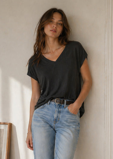 Supima Cotton Cap Sleeve V Neck Tee