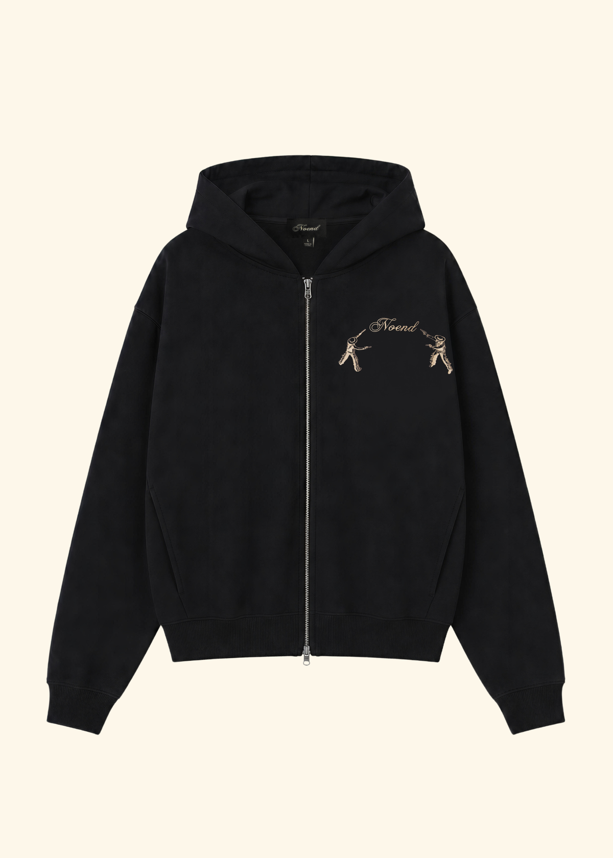 Embroidered Zip Hoodie in Black | NOEND Men – Noend Denim