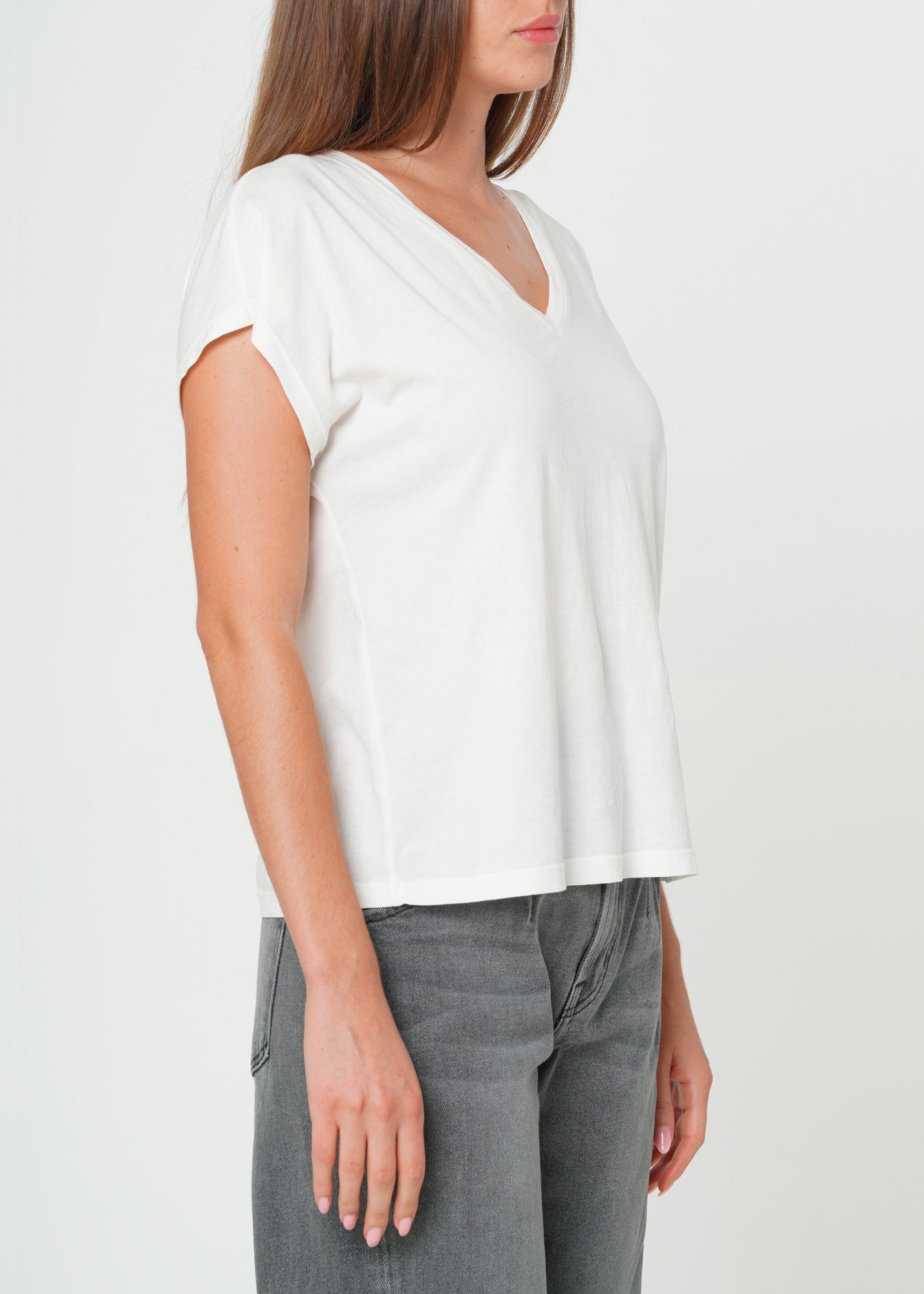 Supima Cotton Cap Sleeve V Neck Tee