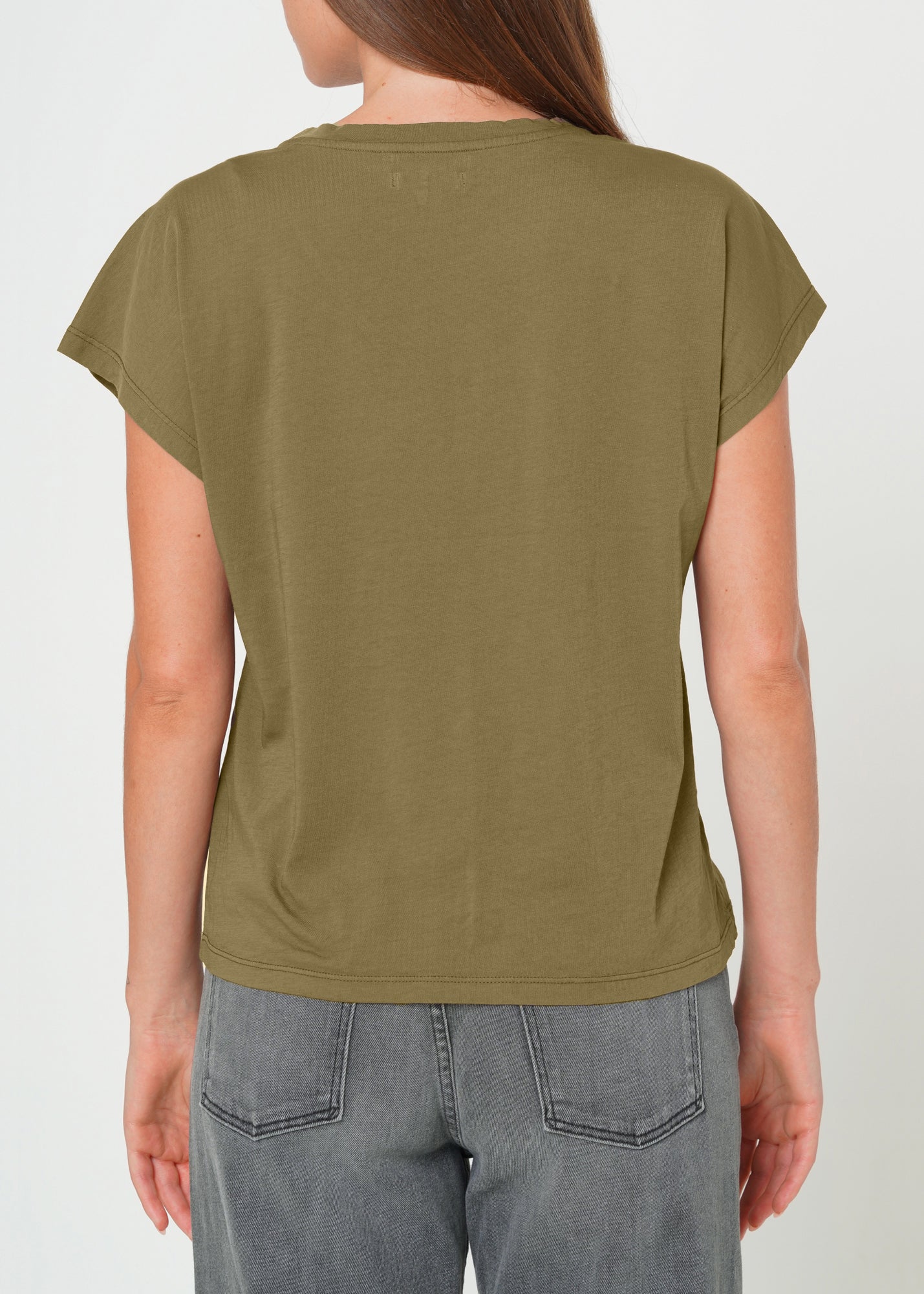 Supima Cotton Cap Sleeve V Neck Tee In Military Green