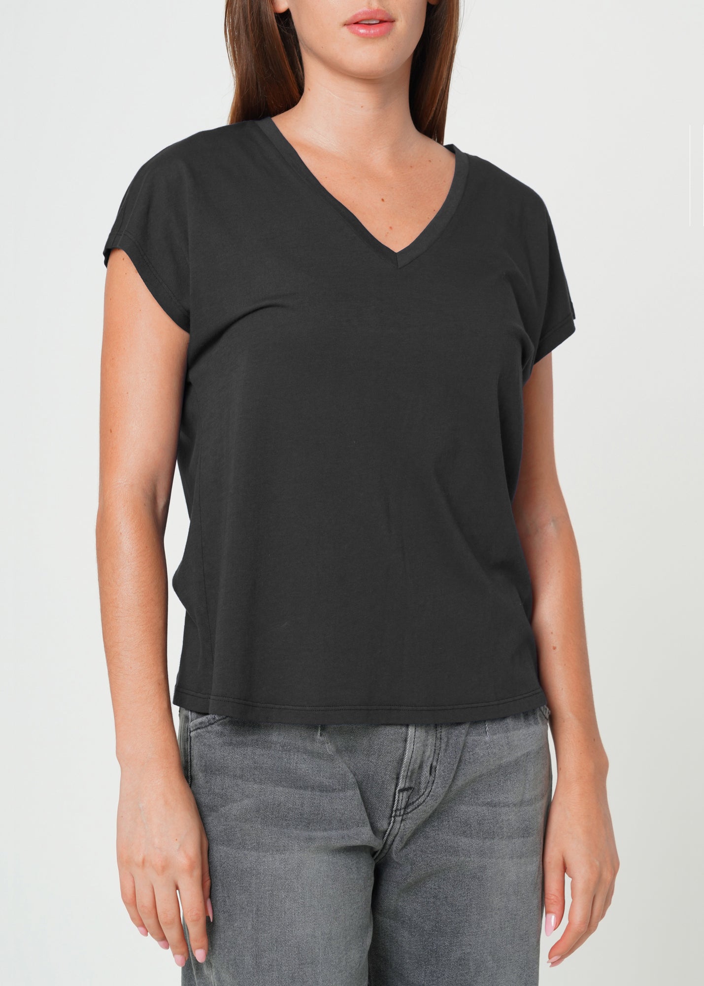 Supima Cotton Cap Sleeve V Neck Tee