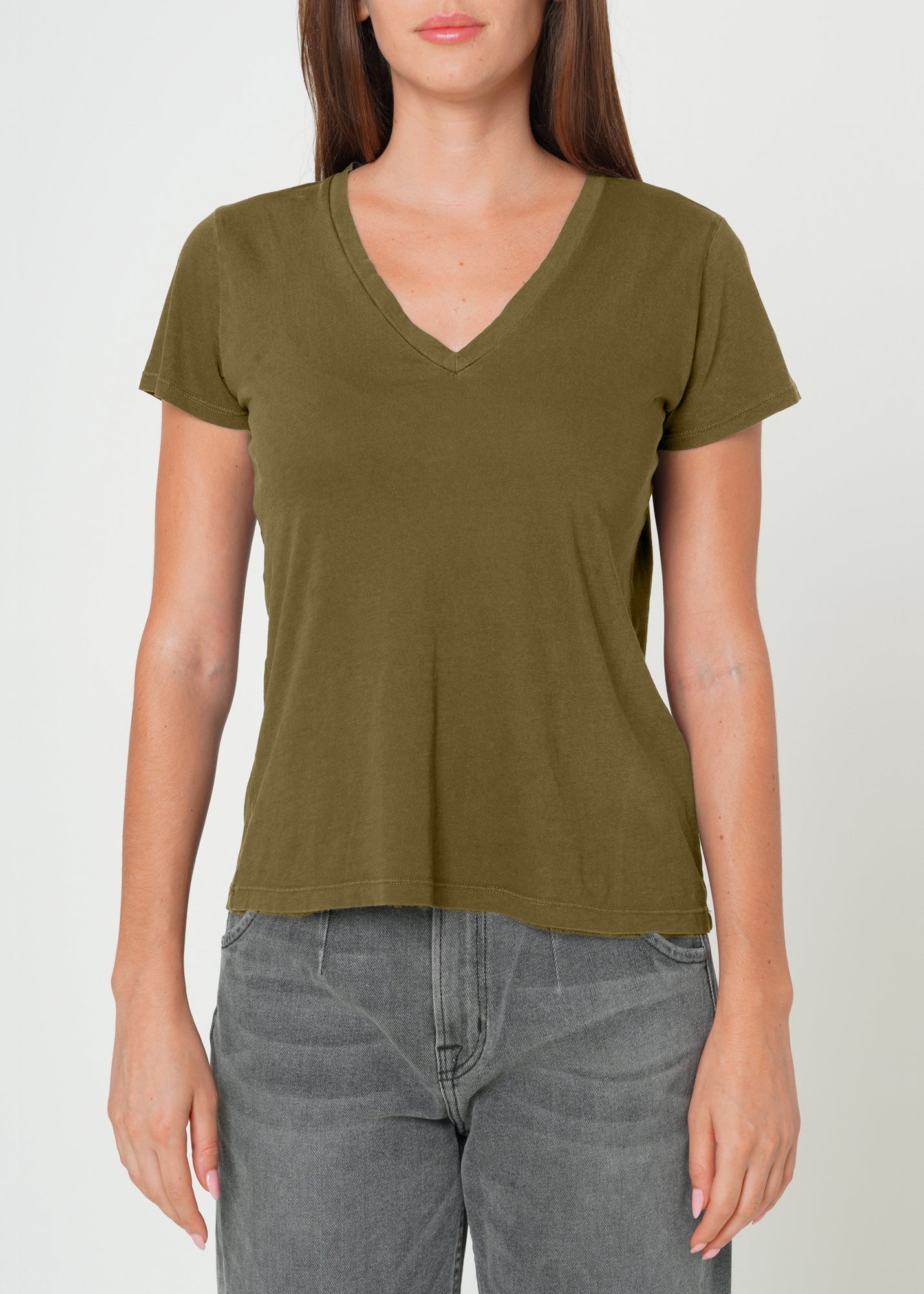 Supima Cotton V Neck Tee In Military Green
