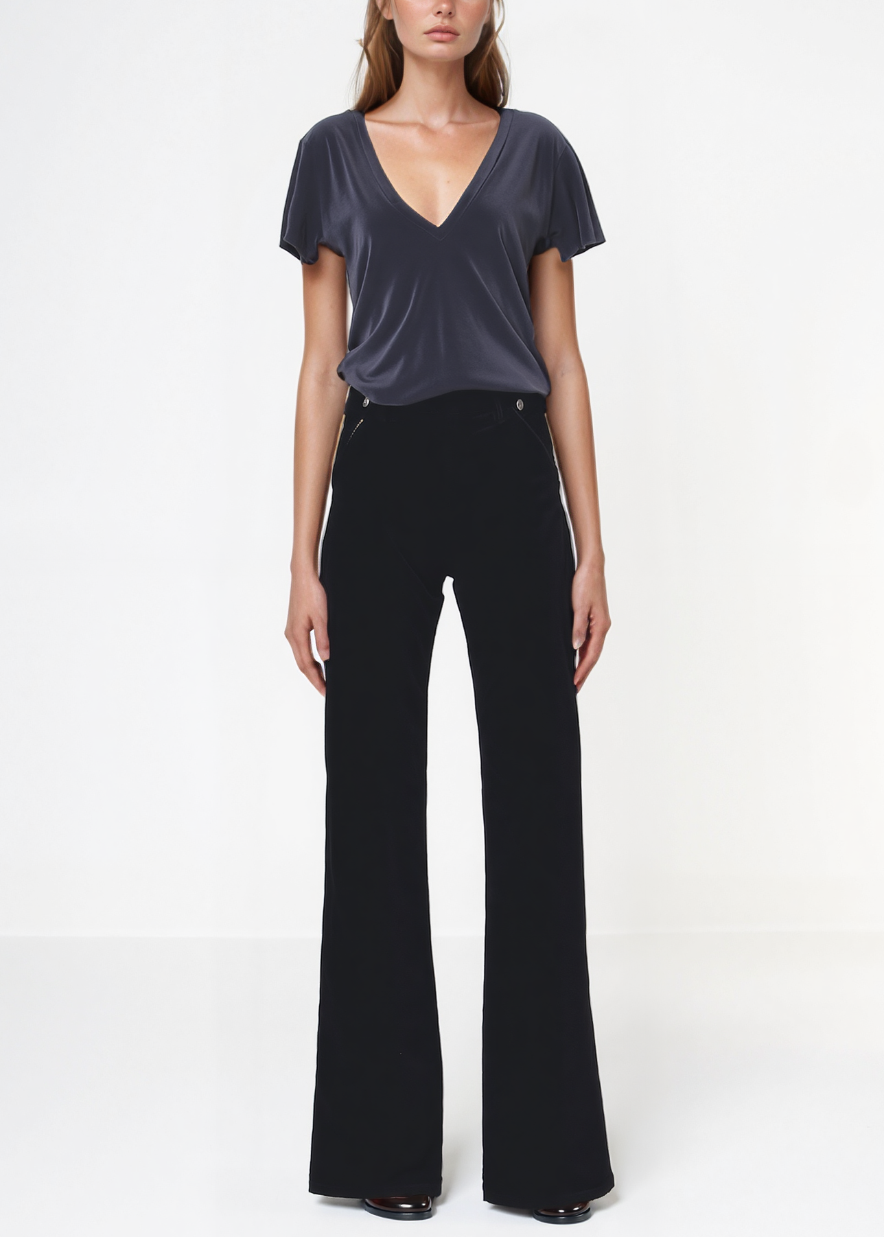 Dina High Waisted Wide Corduroy In Black