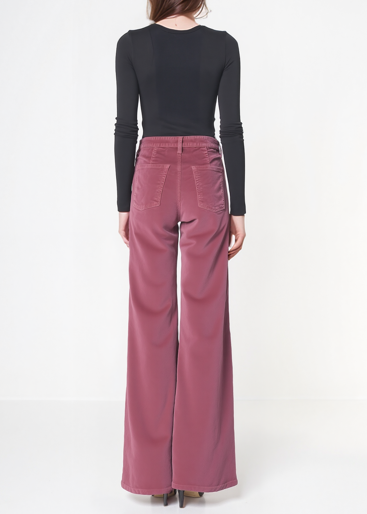 Dina High Waisted Wide Corduroy In Deep Merlot