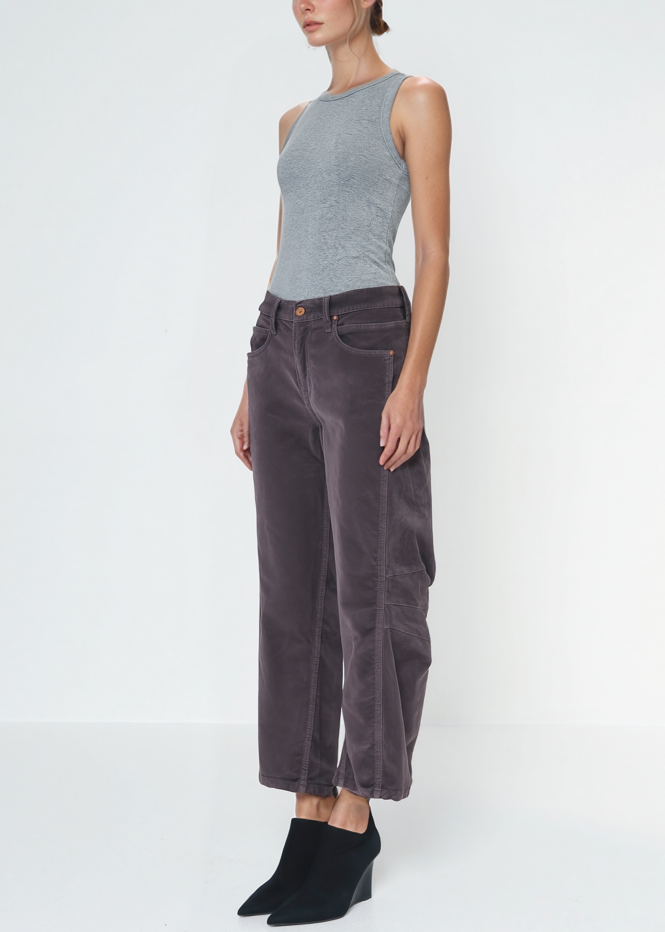 Ava Flutter Slung Fit Corduroy In Slate
