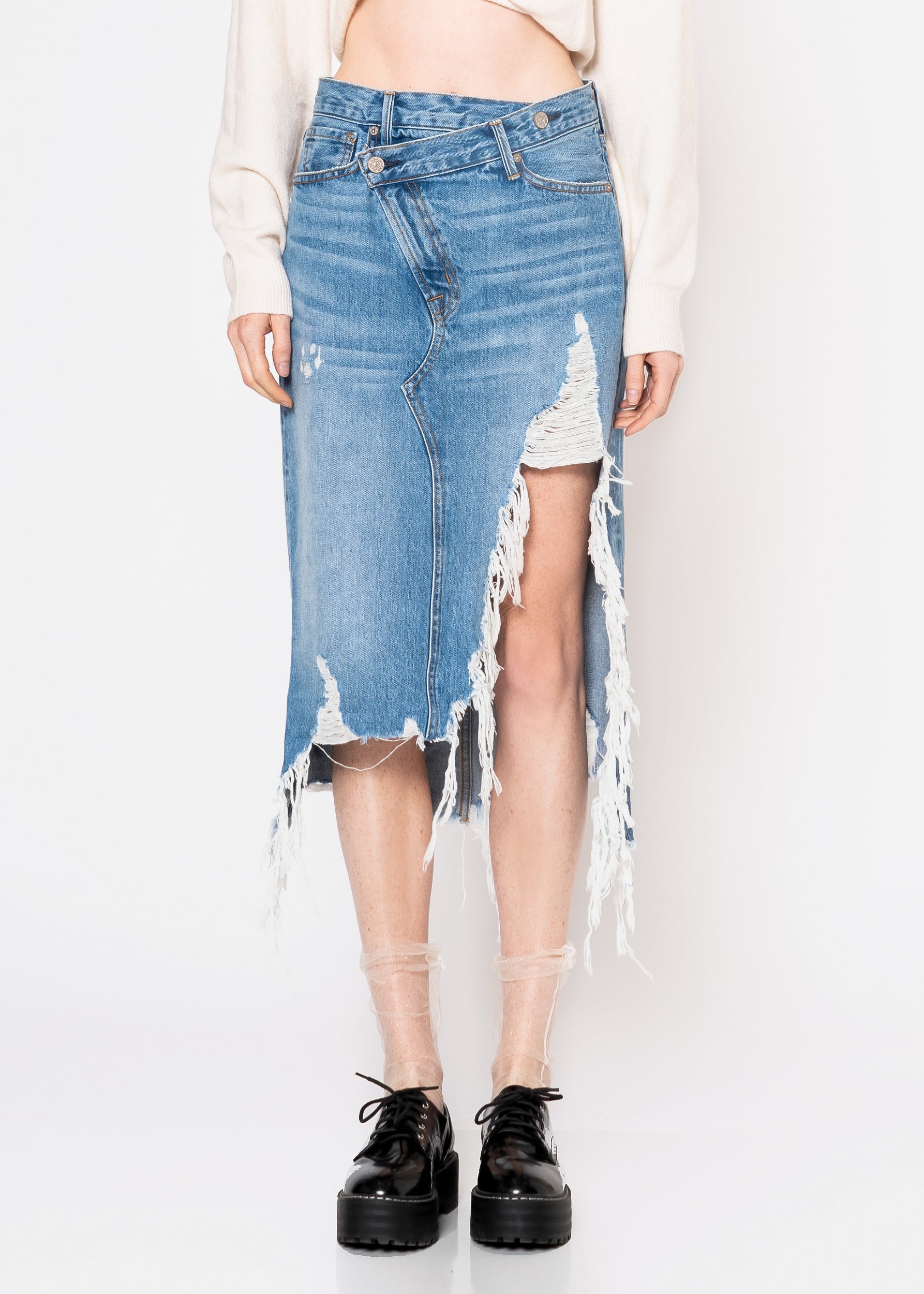 Jackie Cross Over Midi Skirt In Pebble - Noend Denim
