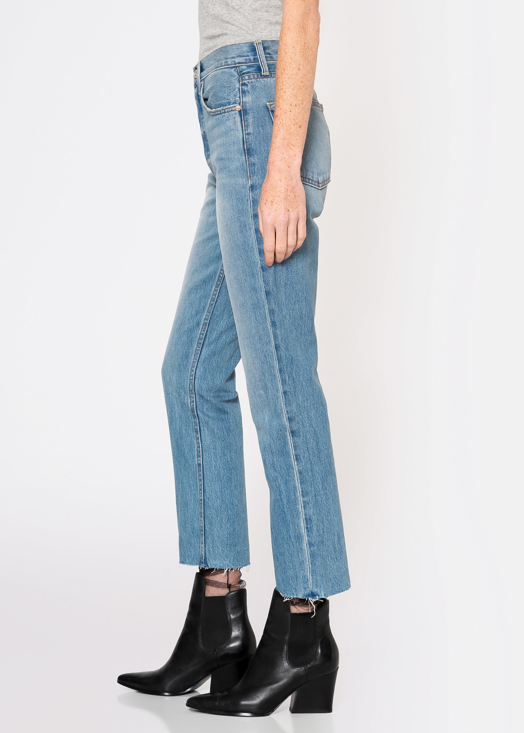 Astoria High Rise Straight Crop Jeans In Baby Blue - Noend Denim