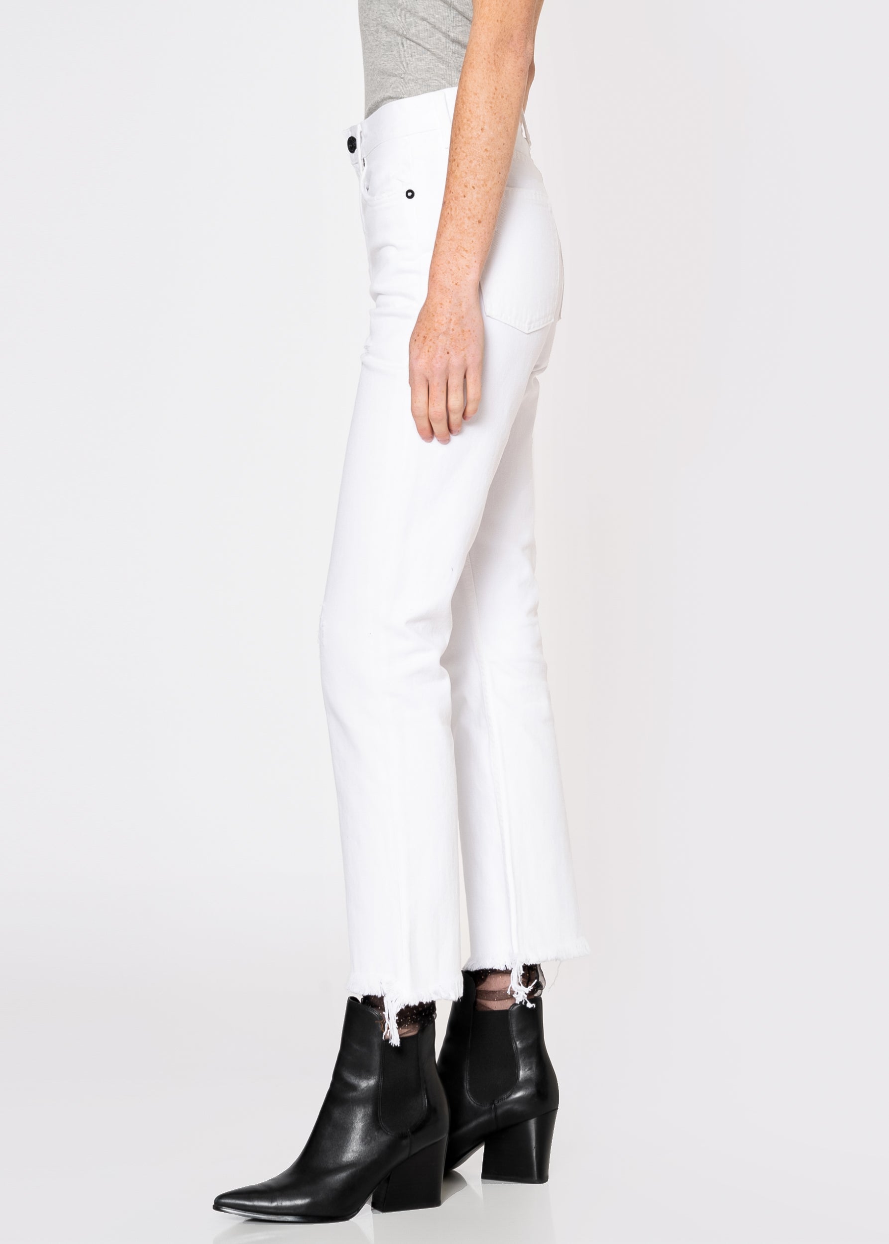Farrah Kick Flare Jeans In White(Button) - Noend Denim