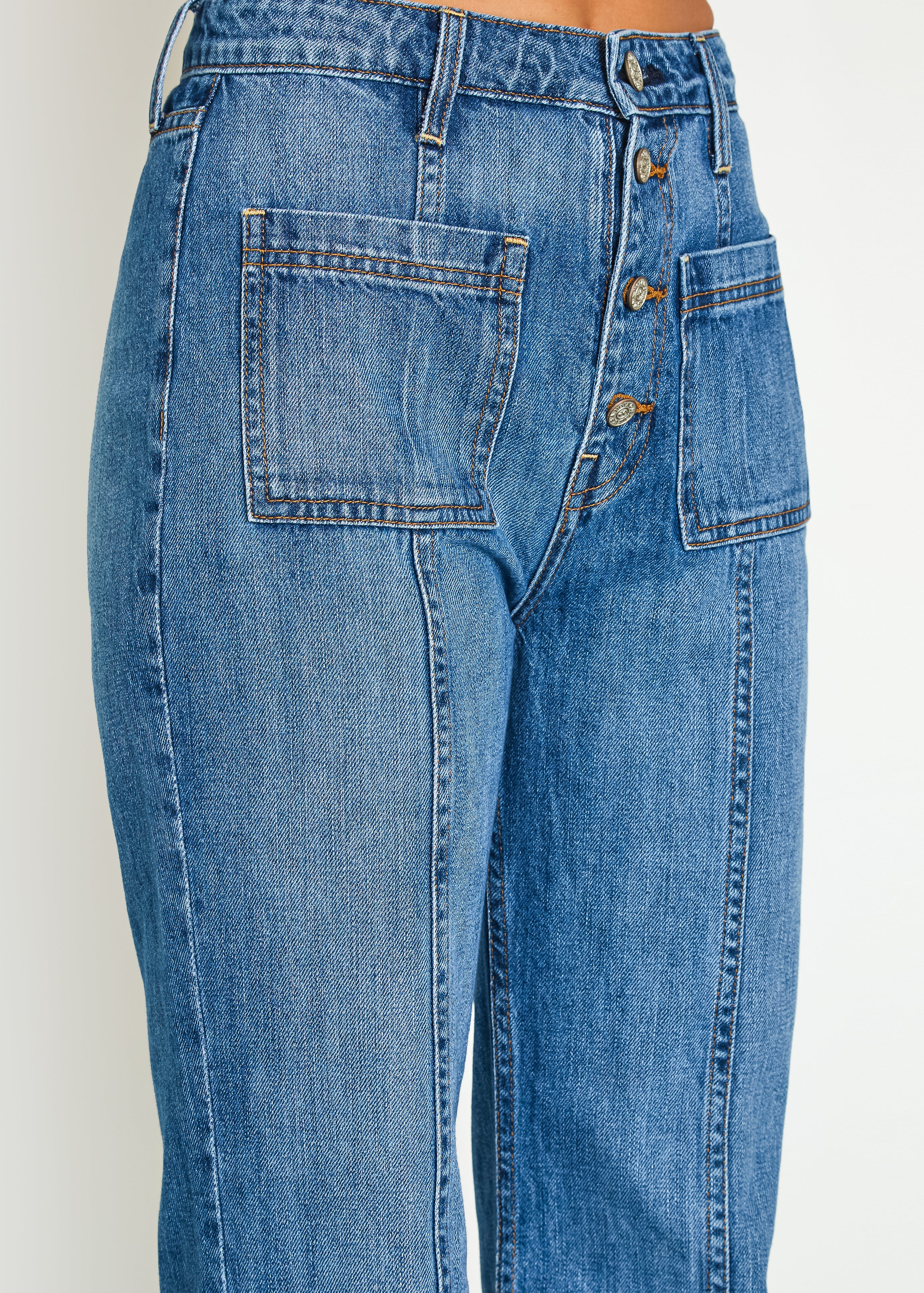 High Rise Patch Pocket Jeans In Laguna Beach - Noend Denim