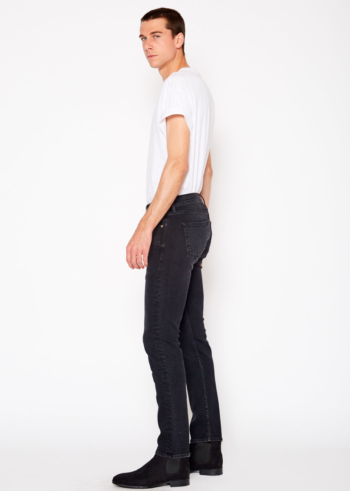 Men's 32 Inseam Tucson Stretch Straight Jeans In Washed Black - Noend Denim